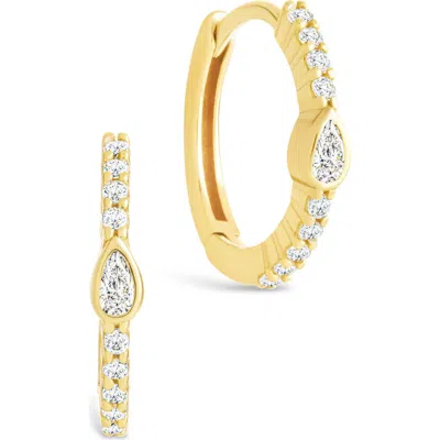 Sterling Forever Bezel Pear Cut Cubic Zirconia Huggie Hoop Earrings In Gold