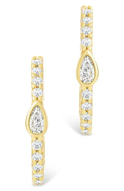 Sterling Forever Bezel Pear Cut Cubic Zirconia Huggie Hoop Earrings In Gold