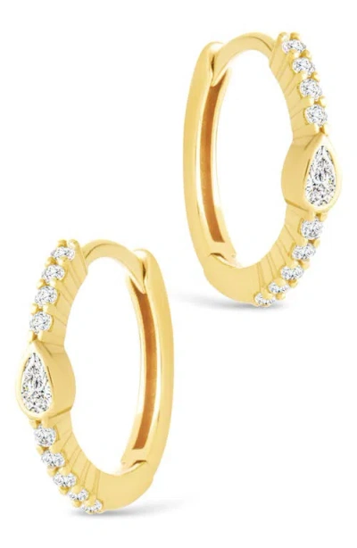Sterling Forever Bezel Pear Cut Cubic Zirconia Huggie Hoop Earrings In Gold