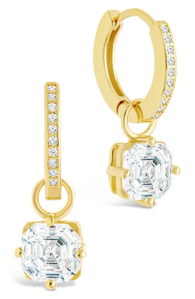 Sterling Forever Augusta Asscher Cubic Zirconia Drop Hoop Earrings In Gold