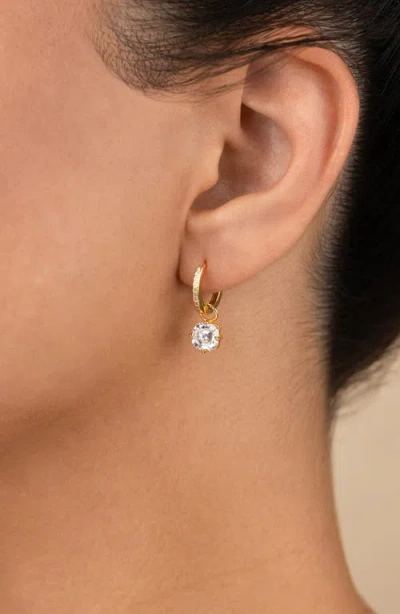Sterling Forever Augusta Asscher Cubic Zirconia Drop Hoop Earrings In Gold