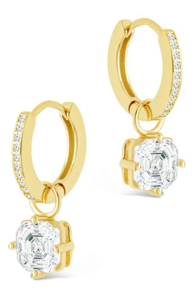 Sterling Forever Augusta Asscher Cubic Zirconia Drop Hoop Earrings In Gold