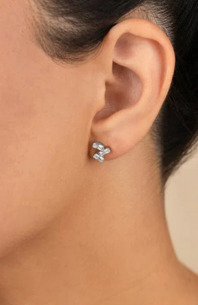 Sterling Forever Macy Baguette Cubic Zirconia Stud Earrings In Metallic