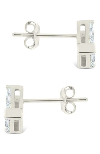 Sterling Forever Macy Baguette Cubic Zirconia Stud Earrings In Metallic
