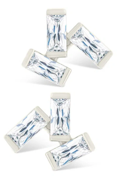 Sterling Forever Macy Baguette Cubic Zirconia Stud Earrings In Metallic