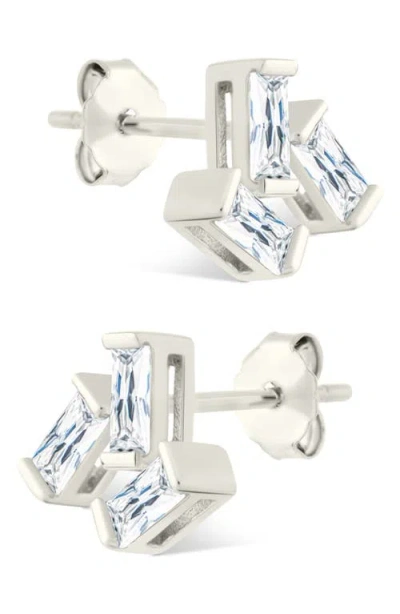 Sterling Forever Macy Baguette Cubic Zirconia Stud Earrings In Metallic
