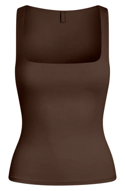 Skims Smooth Layers Square Neck Tank Top In Brown