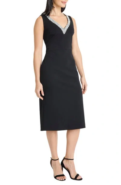 Maggy London Women's V-neck Embellished Sheath Midi Dress In Black