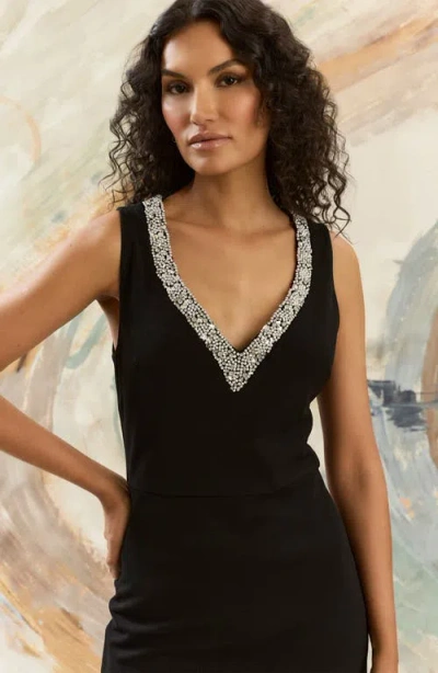 Maggy London Women's V-neck Embellished Sheath Midi Dress In Black
