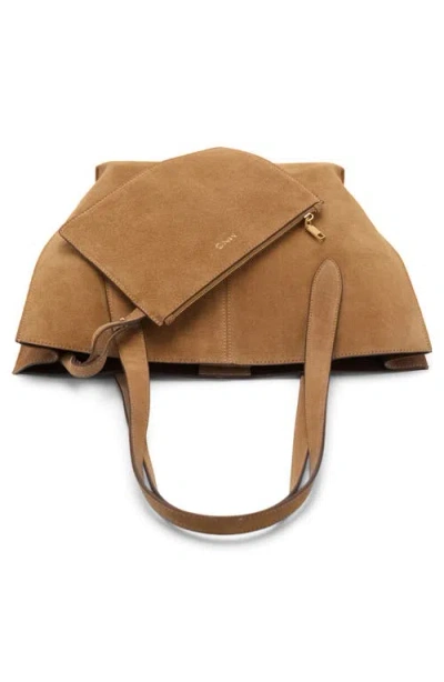 Mango Mini Suede Shopper Bag In Brown