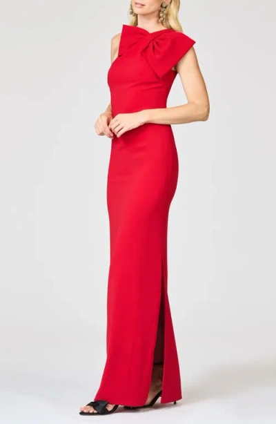 Sachin & Babi Cosette Bow One-shoulder Column Gown In Red