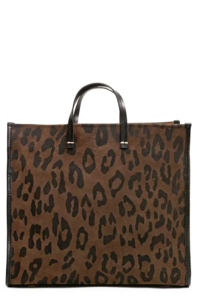 Clare V Simple Animal Print Suede Tote In Brown