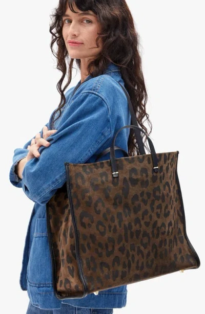 Clare V Simple Animal Print Suede Tote In Brown