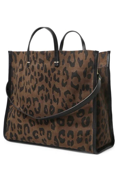 Clare V Simple Animal Print Suede Tote In Brown