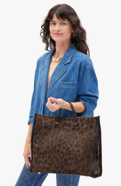 Clare V Simple Animal Print Suede Tote In Brown
