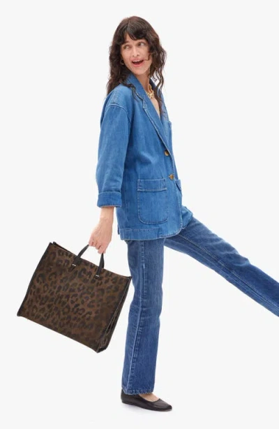 Clare V Simple Animal Print Suede Tote In Brown