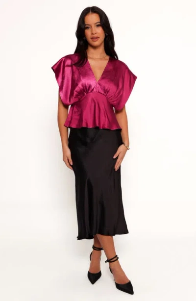 Petal And Pup Petal & Pup Ricki Peplum Satin Top In Pink