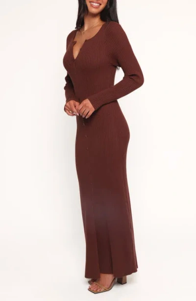 Petal And Pup Petal & Pup Marshall Long Sleeve Rib Knit Maxi Dress In Brown