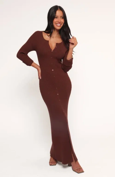 Petal And Pup Petal & Pup Marshall Long Sleeve Rib Knit Maxi Dress In Brown
