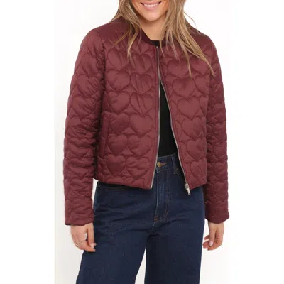 Petal And Pup Petal & Pup Genevieve Heart Quilted Bomber Jacket In Burgundy