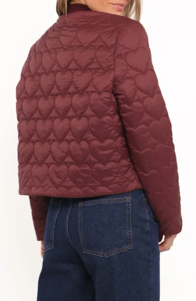 Petal And Pup Petal & Pup Genevieve Heart Quilted Bomber Jacket In Burgundy