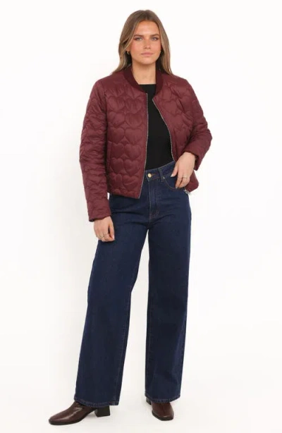 Petal And Pup Petal & Pup Genevieve Heart Quilted Bomber Jacket In Burgundy