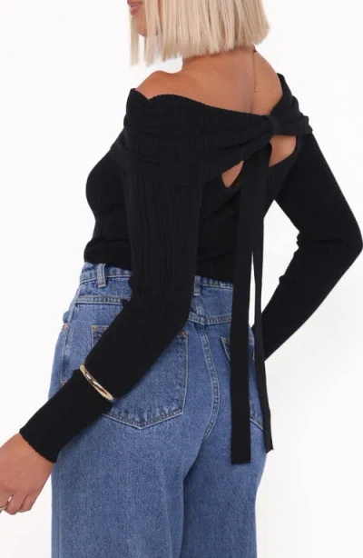Petal And Pup Petal & Pup Junia Tie Back Off The Shoulder Rib Top In Black