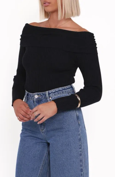 Petal And Pup Petal & Pup Junia Tie Back Off The Shoulder Rib Top In Black