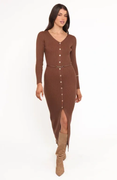 Petal And Pup Petal & Pup Byrdie Long Sleeve Maxi Sweater Dress In Brown