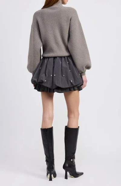 En Saison Florentina Long Sleeve Mixed Media Minidress In Gray