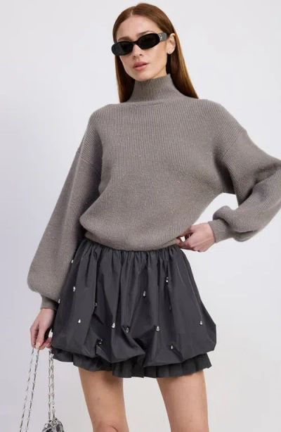 En Saison Florentina Long Sleeve Mixed Media Minidress In Gray