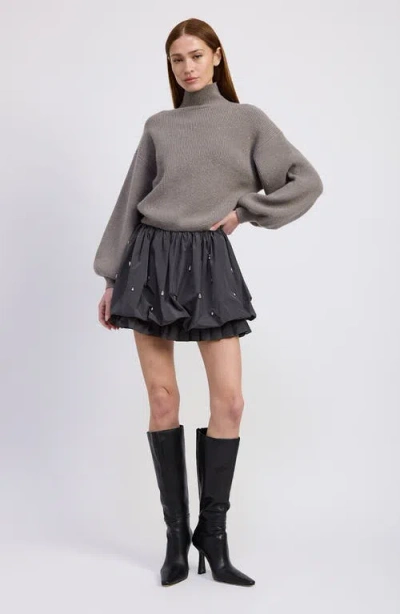 En Saison Florentina Long Sleeve Mixed Media Minidress In Gray