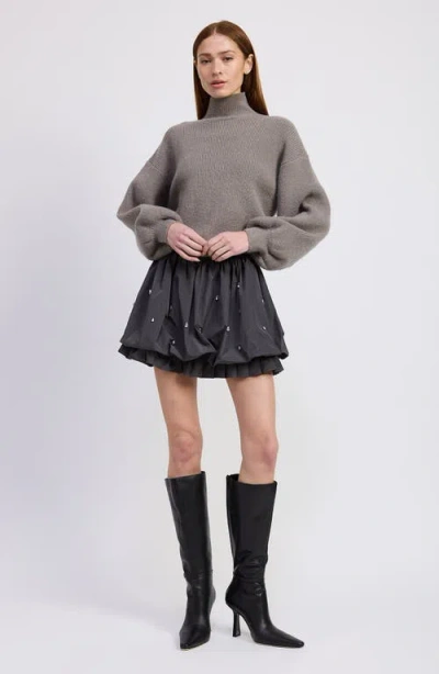 En Saison Florentina Long Sleeve Mixed Media Minidress In Gray