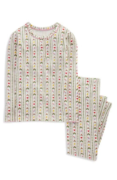 Mini Boden Kids' Print Fitted Two-piece Cotton Henley Pajamas In Neutral