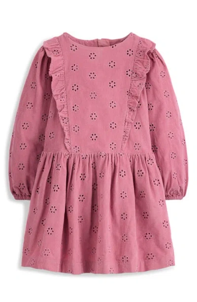 Mini Boden Kids' Floral Eyelet Long Sleeve Cotton Corduroy Dress In Pink