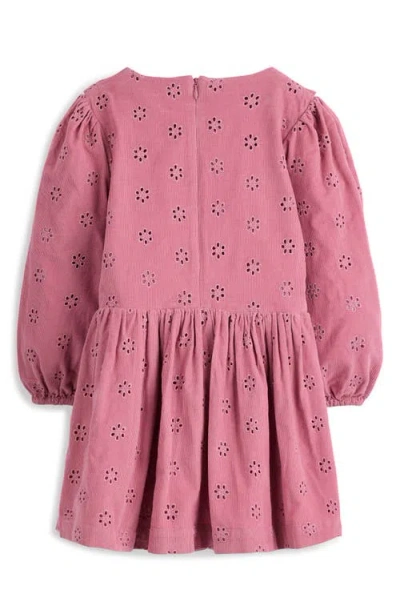 Mini Boden Kids' Floral Eyelet Long Sleeve Cotton Corduroy Dress In Pink
