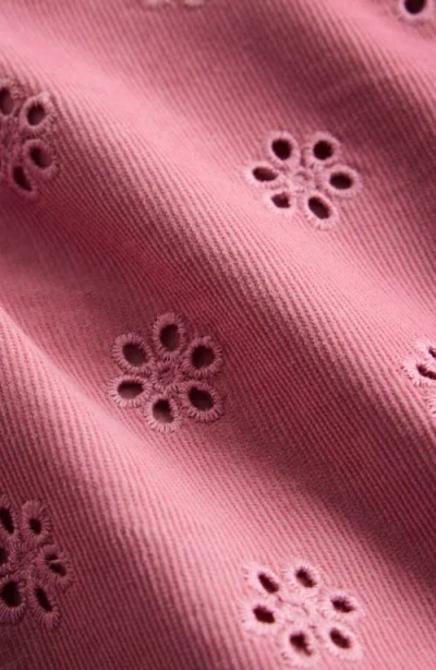 Mini Boden Kids' Floral Eyelet Long Sleeve Cotton Corduroy Dress In Pink