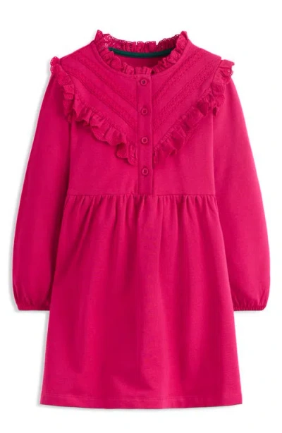 Mini Boden Kids' Ruffle Accent Long Sleeve Cotton Sweatshirt Dress In Pink