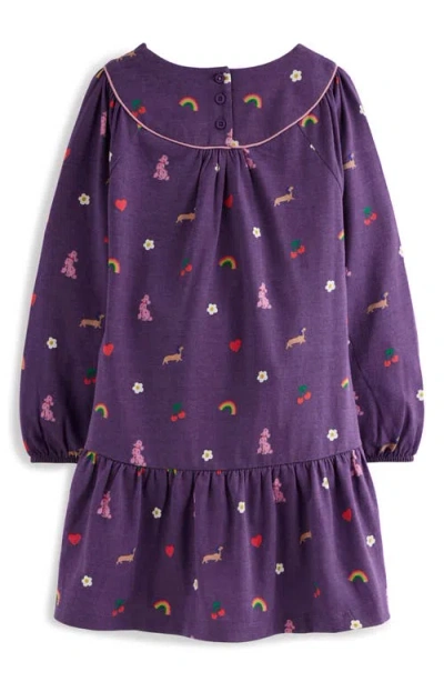 Mini Boden Kids' Curved Yoke Long Sleeve Cotton Jersey Dress In Purple