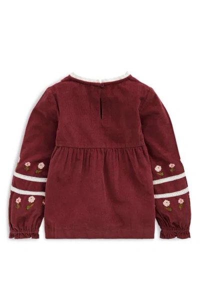 Mini Boden Kids' Embroidered Lace Cotton Top In Burgundy