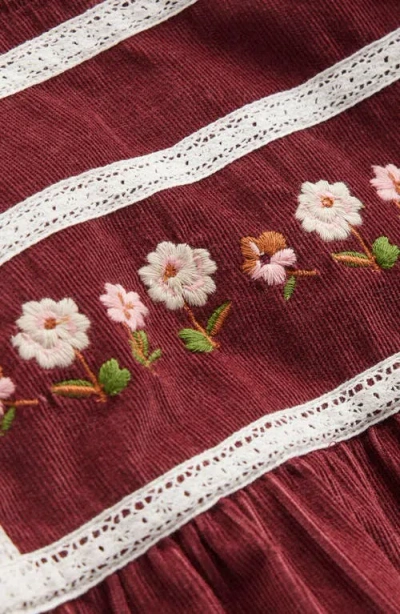 Mini Boden Kids' Embroidered Lace Cotton Top In Burgundy