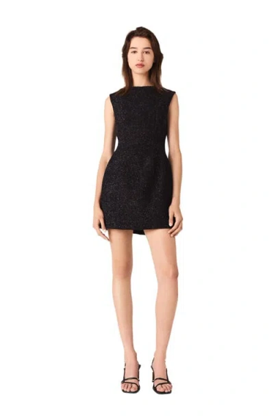 Maje Rhinestone Flared Short Dress In Black