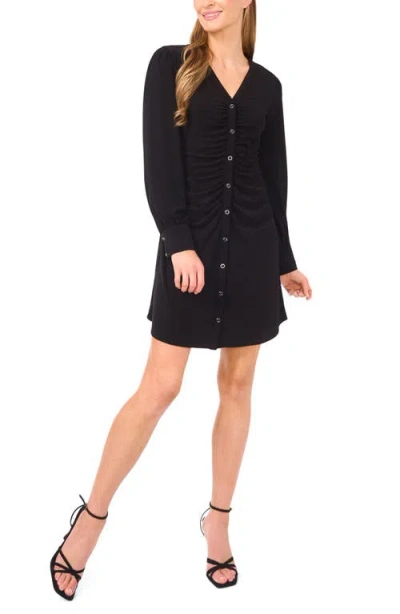 Cece Women's V-neck Button Down Long Sleeve Dress In Black
