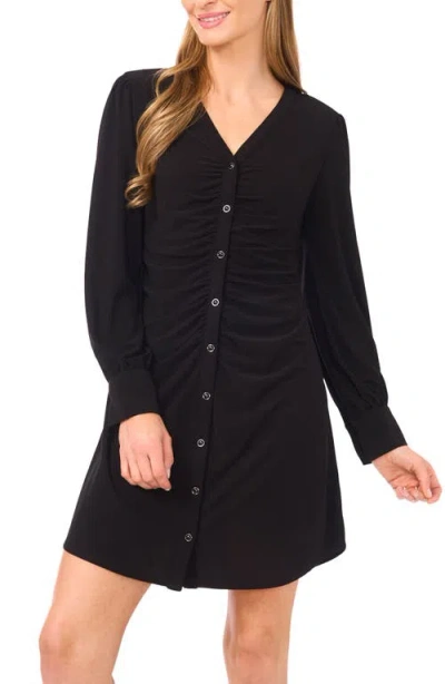 Cece Women's V-neck Button Down Long Sleeve Dress In Black
