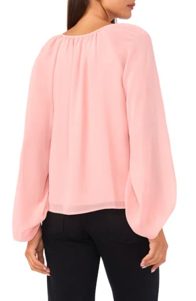 Vince Camuto Sheer Sleeve Tie Neck Top In Pink