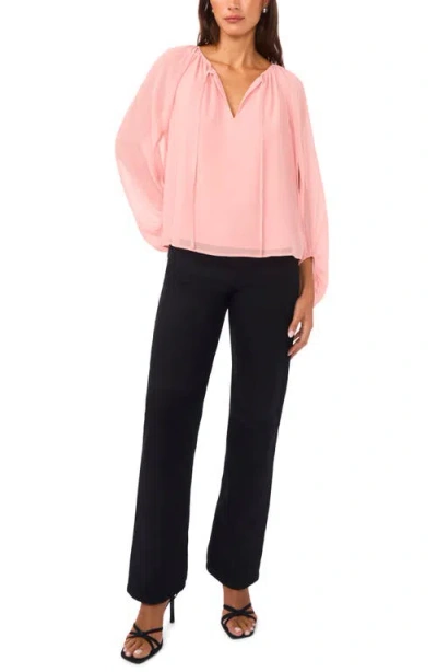 Vince Camuto Sheer Sleeve Tie Neck Top In Pink