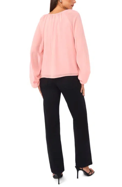Vince Camuto Sheer Sleeve Tie Neck Top In Pink