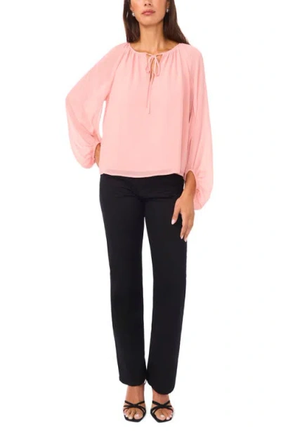 Vince Camuto Sheer Sleeve Tie Neck Top In Pink