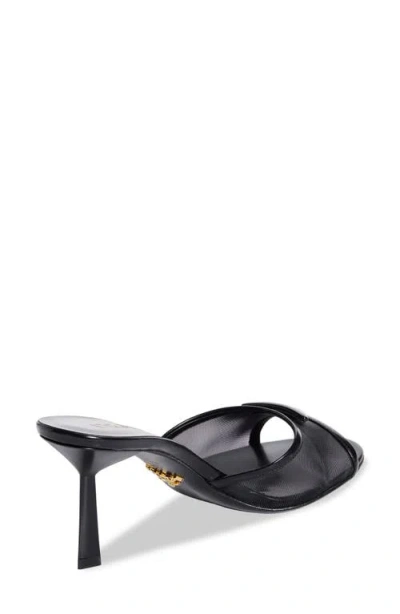 Prada Triangle Logo Mesh Slide Sandal In Black