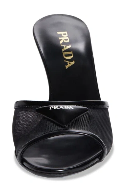 Prada Triangle Logo Mesh Slide Sandal In Black